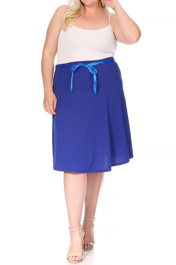 Women's Plus Size Casual Bow Tie Belted A Line Knee Length Skirts FashionJOA