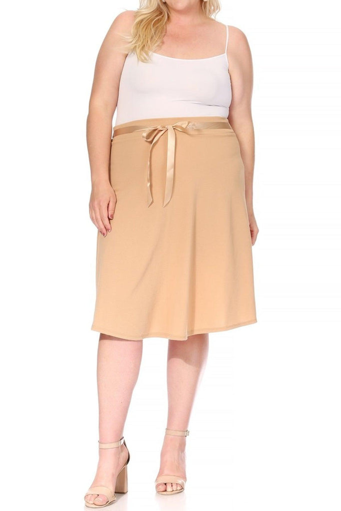 Women's Plus Size Casual Bow Tie Belted A Line Knee Length Skirts FashionJOA