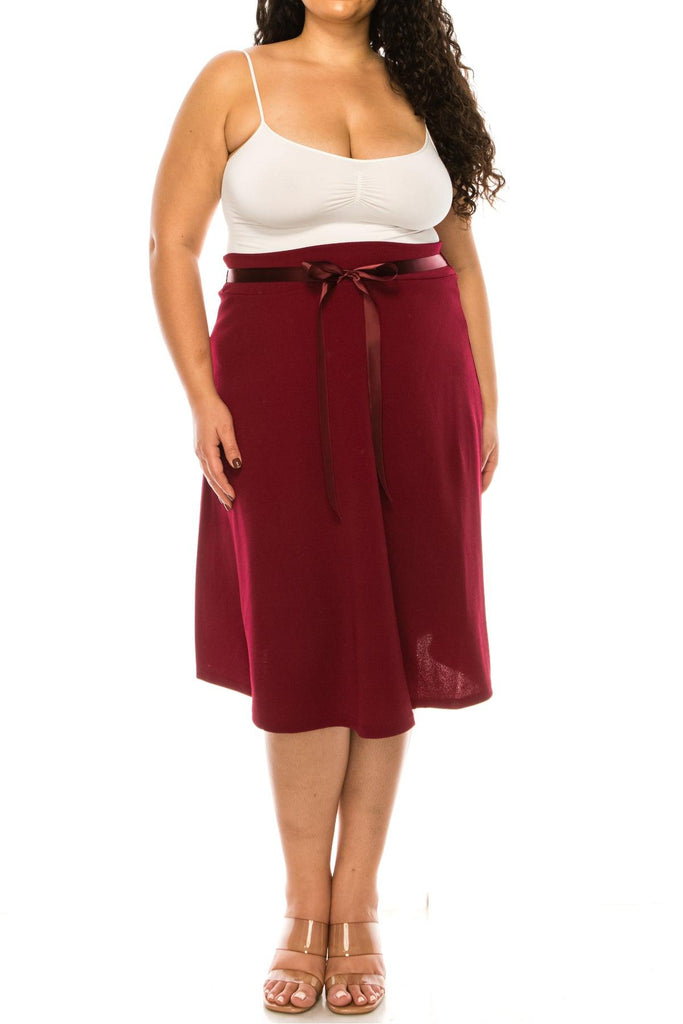 Women's Plus Size Casual Bow Tie Belted A Line Knee Length Skirts FashionJOA