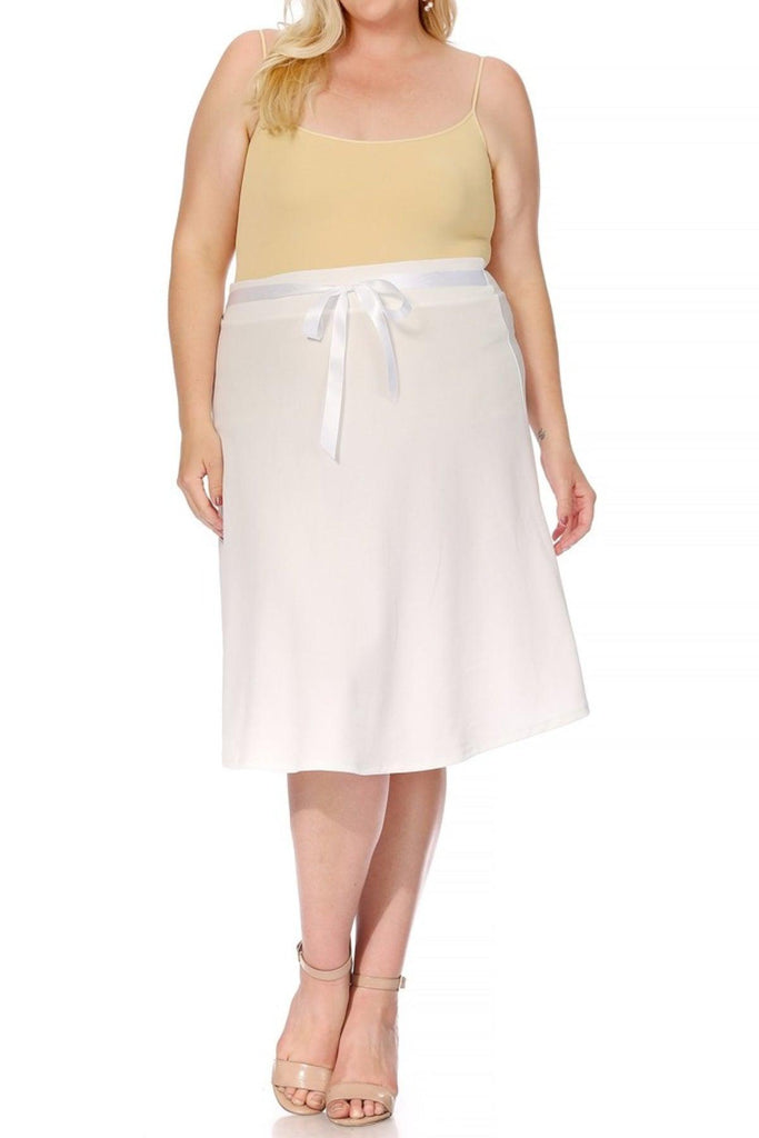 Women's Plus Size Casual Bow Tie Belted A Line Knee Length Skirts FashionJOA