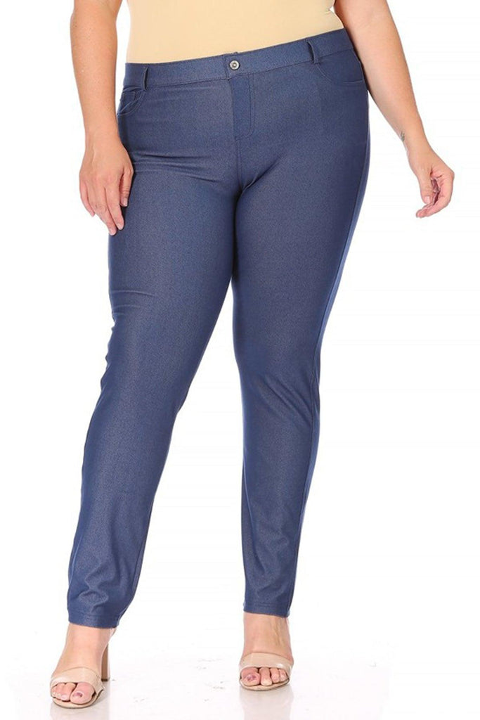 Women's Plus Size Casual Comfy Slim Pocket Jeans with Button FashionJOA