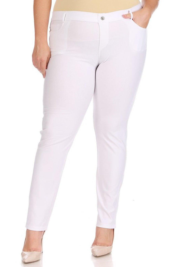 Women's Plus Size Casual Comfy Slim Pocket Jeans with Button FashionJOA