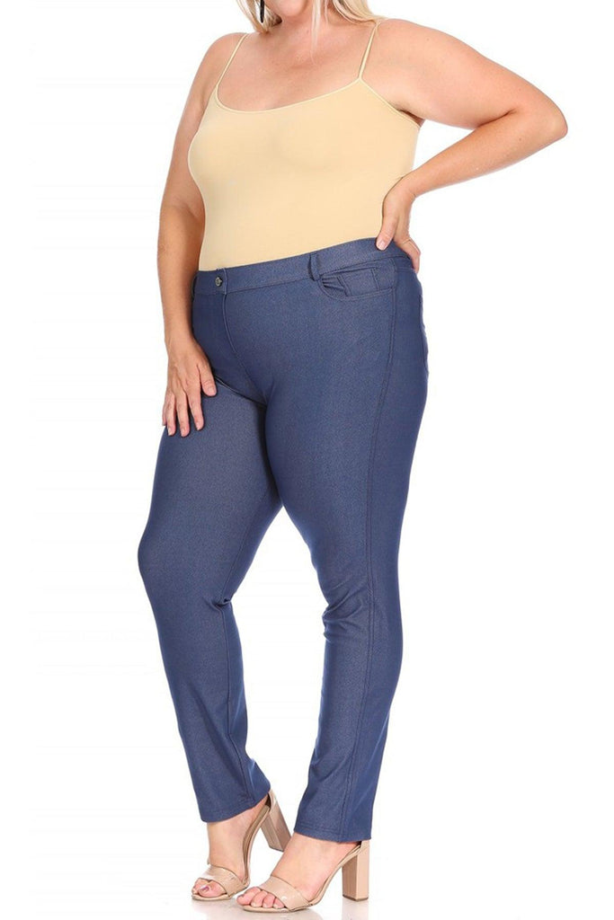 Women's Plus Size Casual Comfy Slim Pocket Jeans with Button FashionJOA