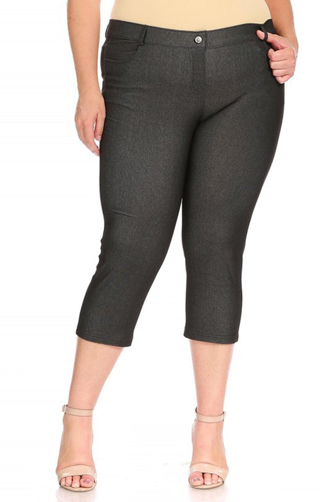 Women's Plus Size Casual Comfy Slim Pocket Jeggings Jeans Capri Pants FashionJOA