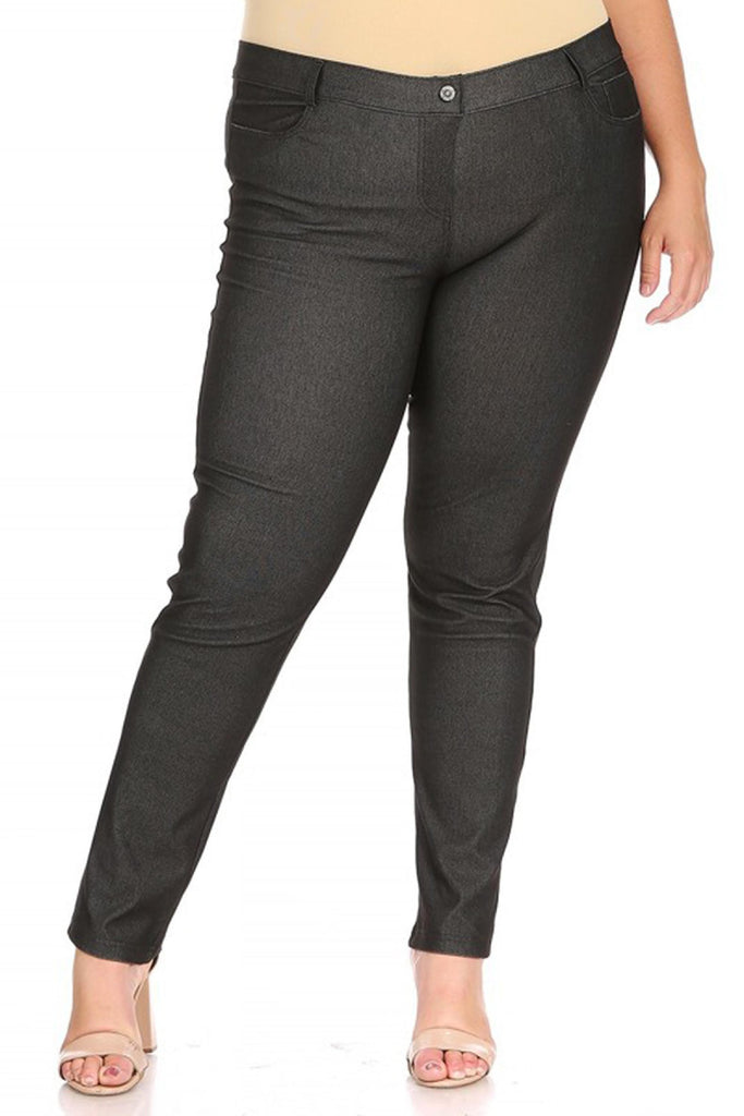Women's Plus Size Casual Comfy Slim Pocket Jeggings Jeans Pants with Button FashionJOA