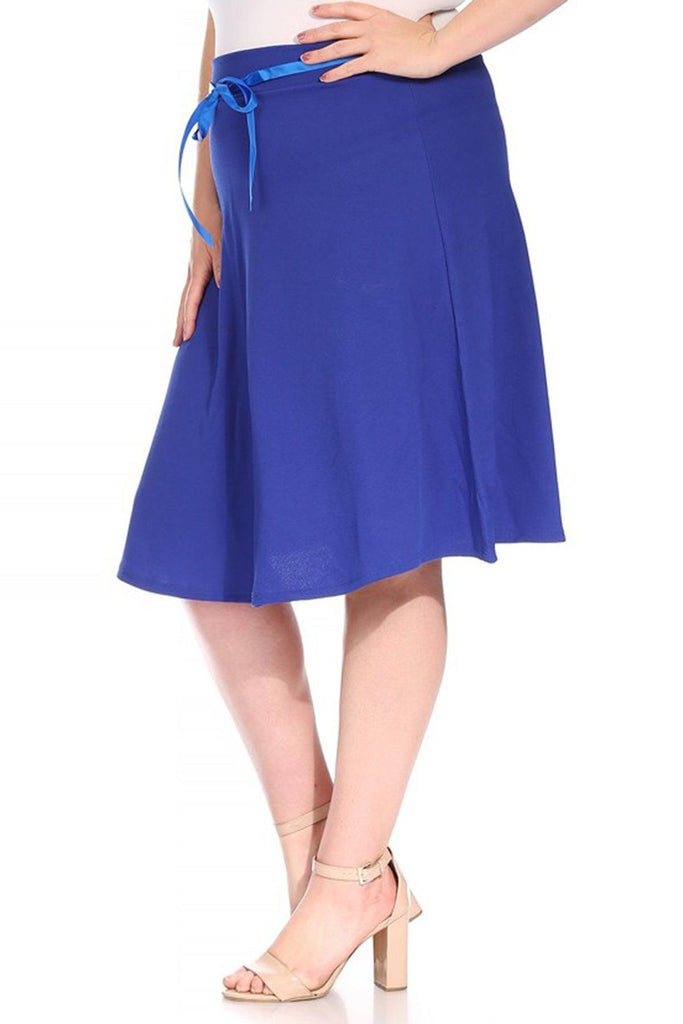 Women's Plus Size Casual High Waist Bow Tie Belted A Line Midi Knee Length Skirts FashionJOA