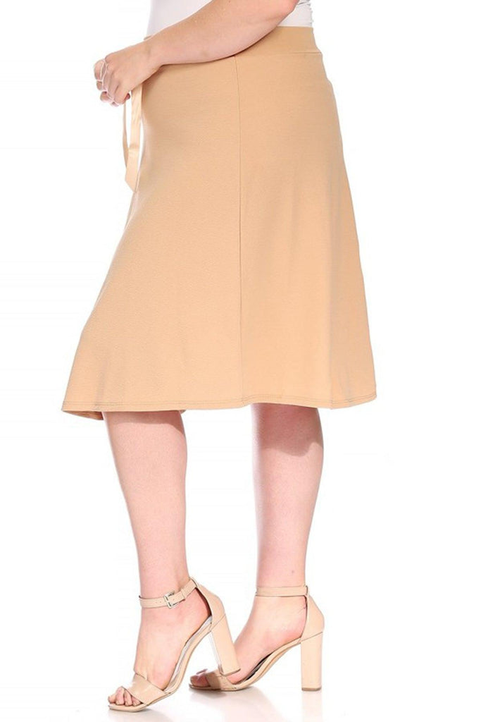 Women's Plus Size Casual High Waist Bow Tie Belted A Line Midi Knee Length Skirts FashionJOA