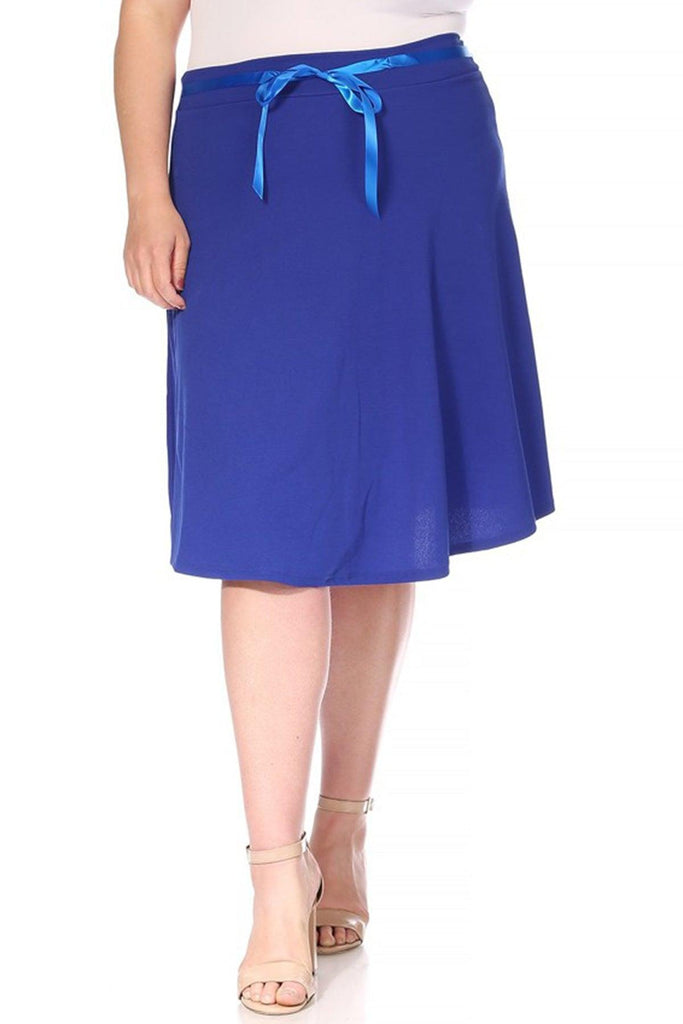 Women's Plus Size Casual High Waist Bow Tie Belted A Line Midi Knee Length Skirts FashionJOA