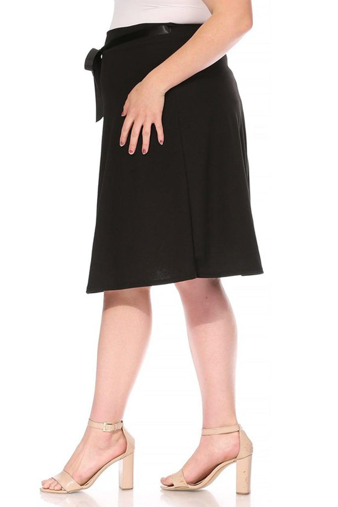 Women's Plus Size Casual High Waist Bow Tie Belted A Line Midi Knee Length Skirts FashionJOA