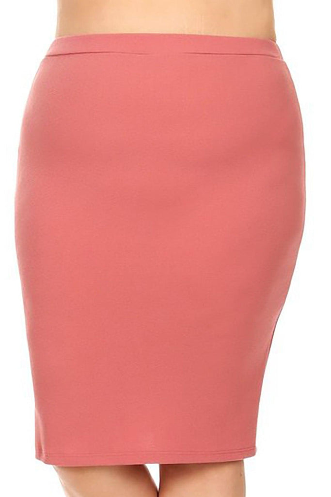 Women's Plus Size Casual High Waist Stretch Pull On Bodycon Pencil Midi Skirt FashionJOA