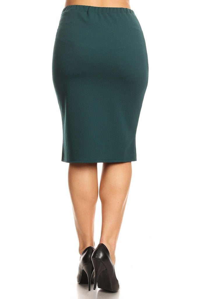 Women's Plus Size Casual High Waist Stretch Pull On Bodycon Pencil Midi Skirt FashionJOA