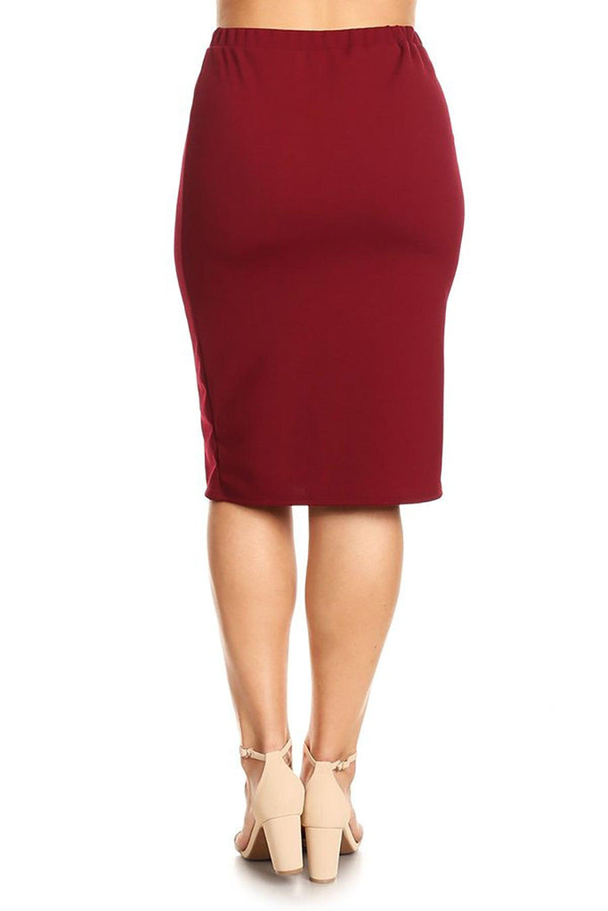 Women's Plus Size Casual High Waist Stretch Pull On Bodycon Pencil Midi Skirt FashionJOA