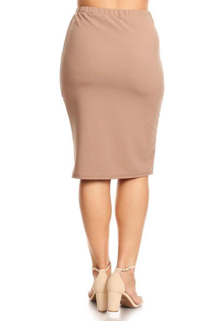 Women's Plus Size Casual High Waist Stretch Pull On Bodycon Pencil Midi Skirt FashionJOA