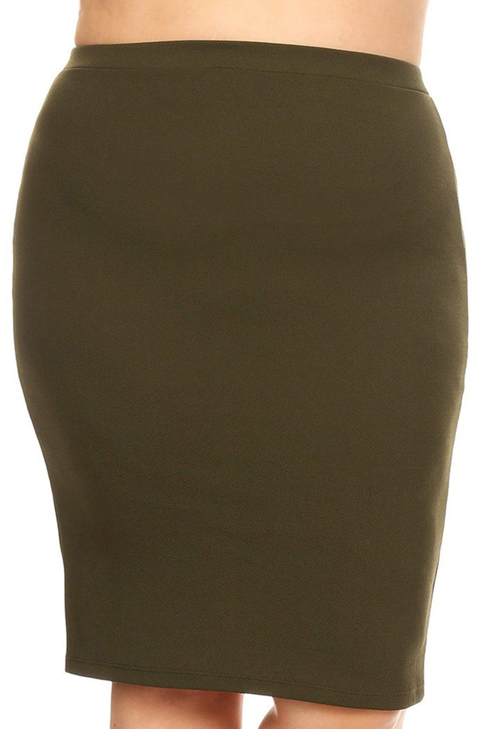 Women's Plus Size Casual High Waist Stretch Pull On Bodycon Pencil Midi Skirt FashionJOA