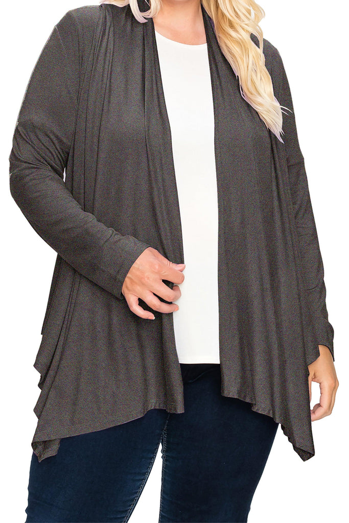 Women's Plus Size Casual Long Sleeve Drape Open Front Cardigan FashionJOA