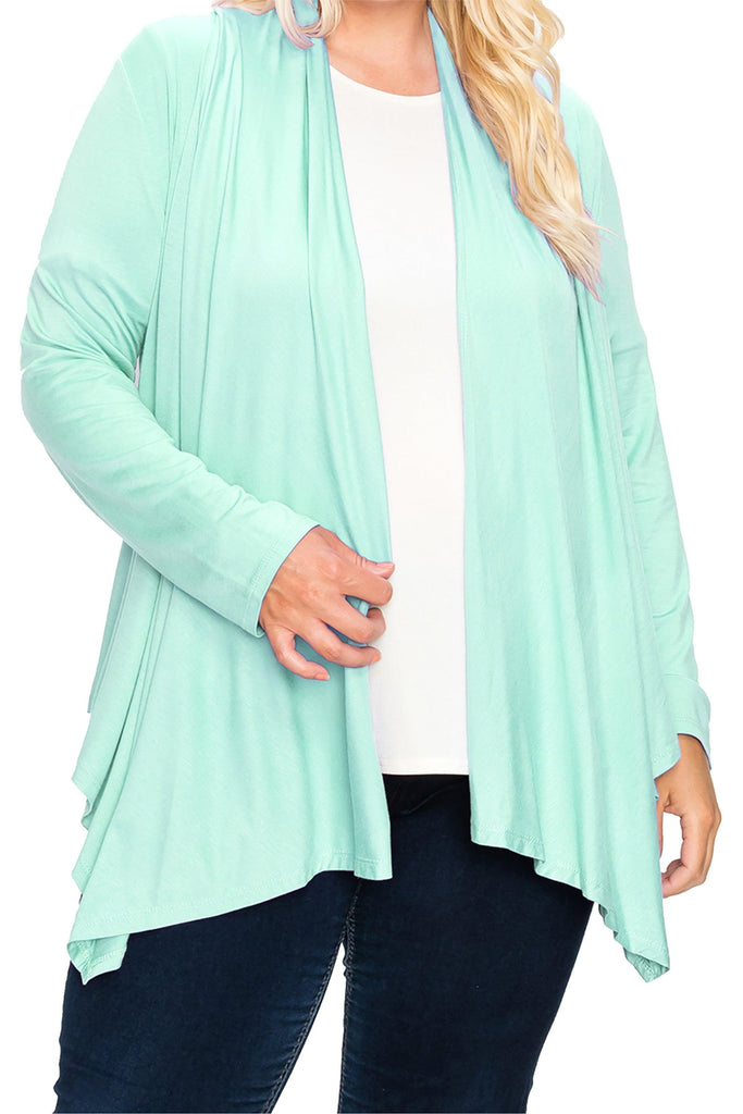 Women's Plus Size Casual Long Sleeve Drape Open Front Cardigan FashionJOA