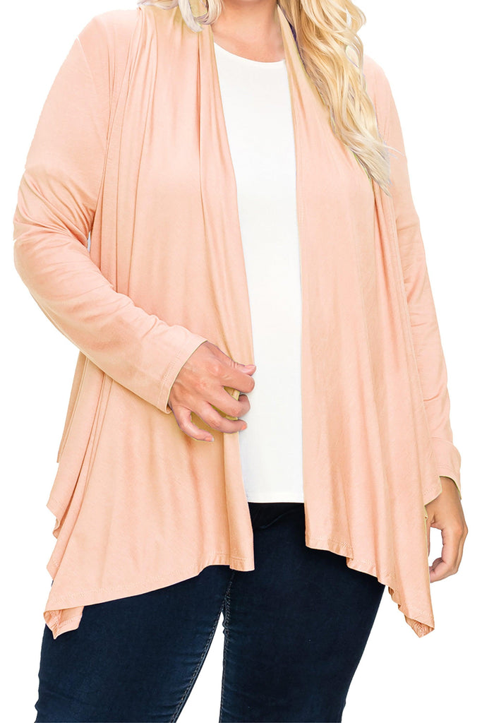 Women's Plus Size Casual Long Sleeve Drape Open Front Cardigan FashionJOA