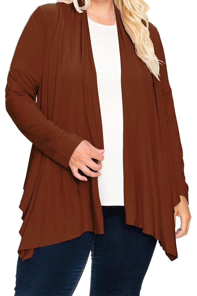 Women's Plus Size Casual Long Sleeve Drape Open Front Cardigan FashionJOA