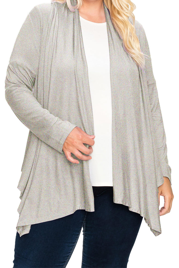 Women's Plus Size Casual Long Sleeve Drape Open Front Cardigan FashionJOA