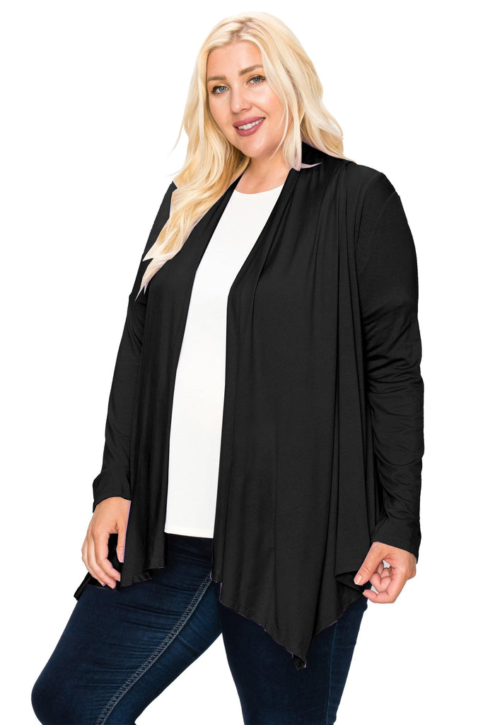 Women's Plus Size Casual Long Sleeve Drape Open Front Cardigan FashionJOA