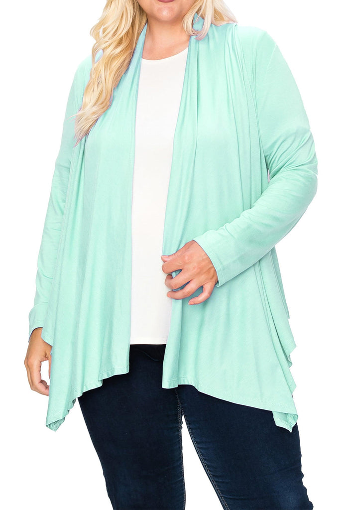 Women's Plus Size Casual Long Sleeve Drape Open Front Cardigan FashionJOA