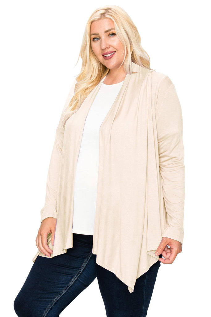 Women's Plus Size Casual Long Sleeve Drape Open Front Cardigan FashionJOA