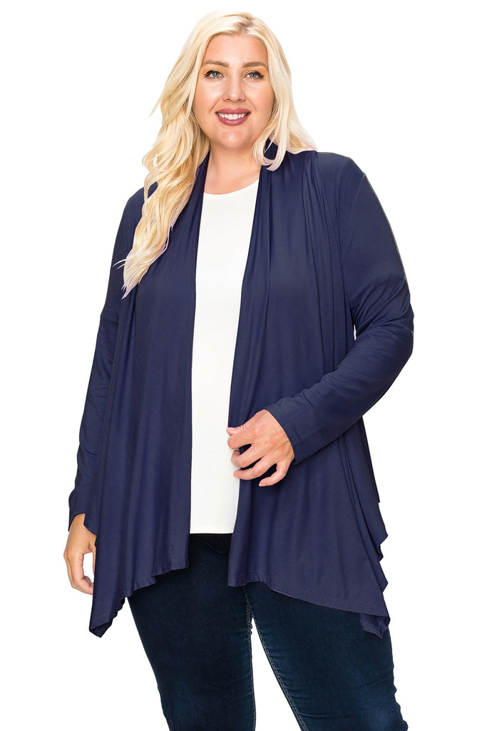 Women's Plus Size Casual Long Sleeve Drape Open Front Cardigan FashionJOA