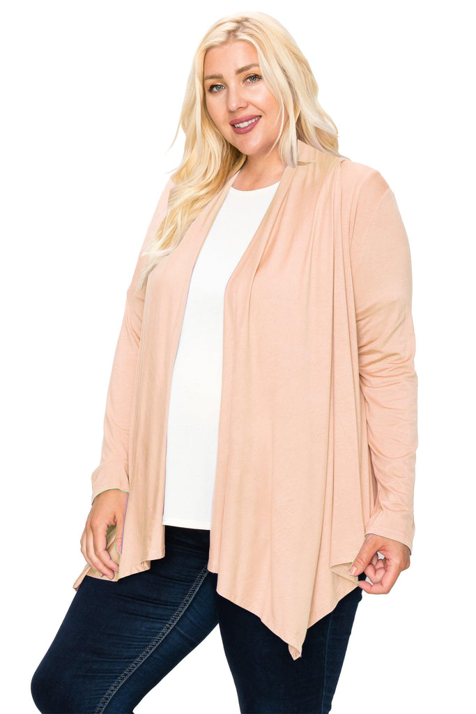 Women's Plus Size Casual Long Sleeve Drape Open Front Cardigan FashionJOA