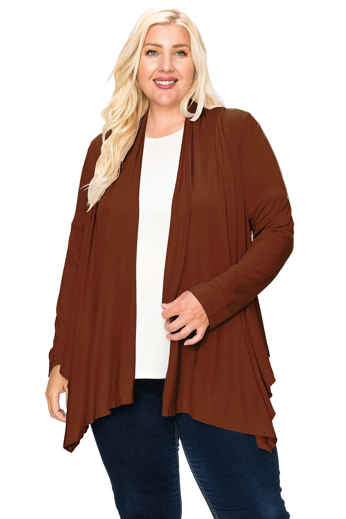 Women's Plus Size Casual Long Sleeve Drape Open Front Cardigan FashionJOA