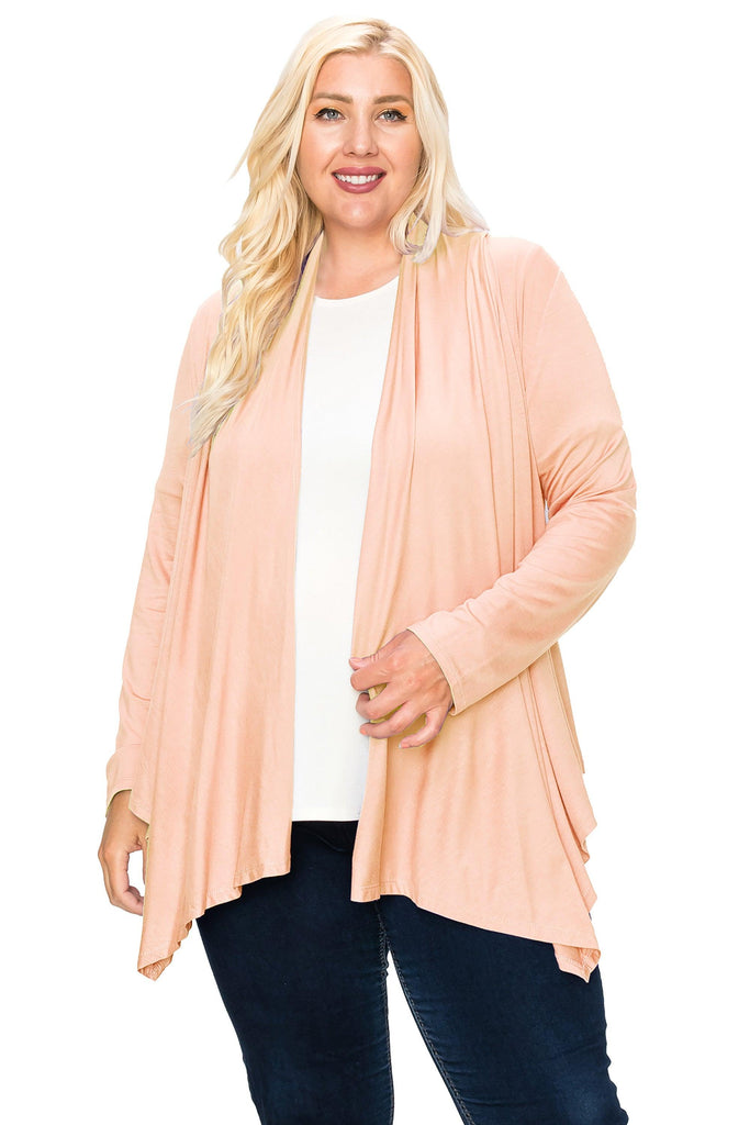 Women's Plus Size Casual Long Sleeve Drape Open Front Cardigan FashionJOA