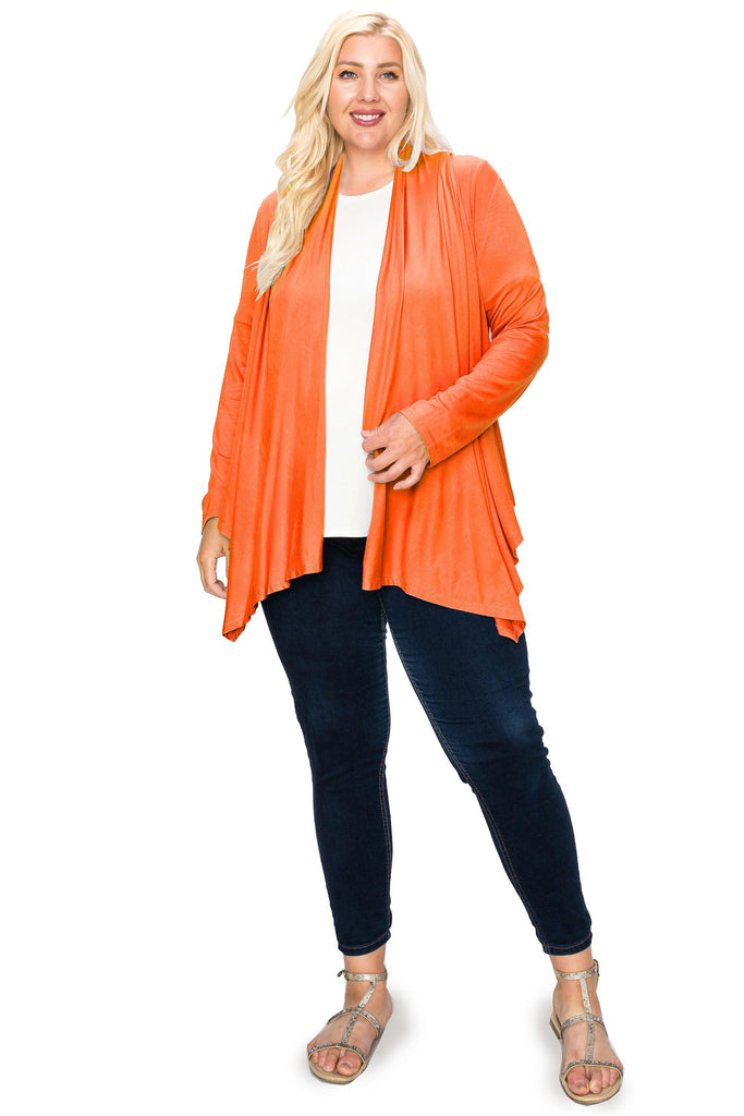 Women's Plus Size Casual Long Sleeve Drape Open Front Cardigan FashionJOA