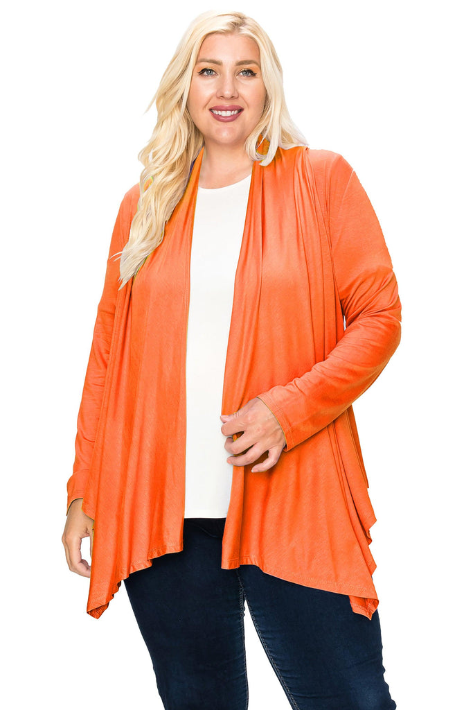 Women's Plus Size Casual Long Sleeve Drape Open Front Cardigan FashionJOA