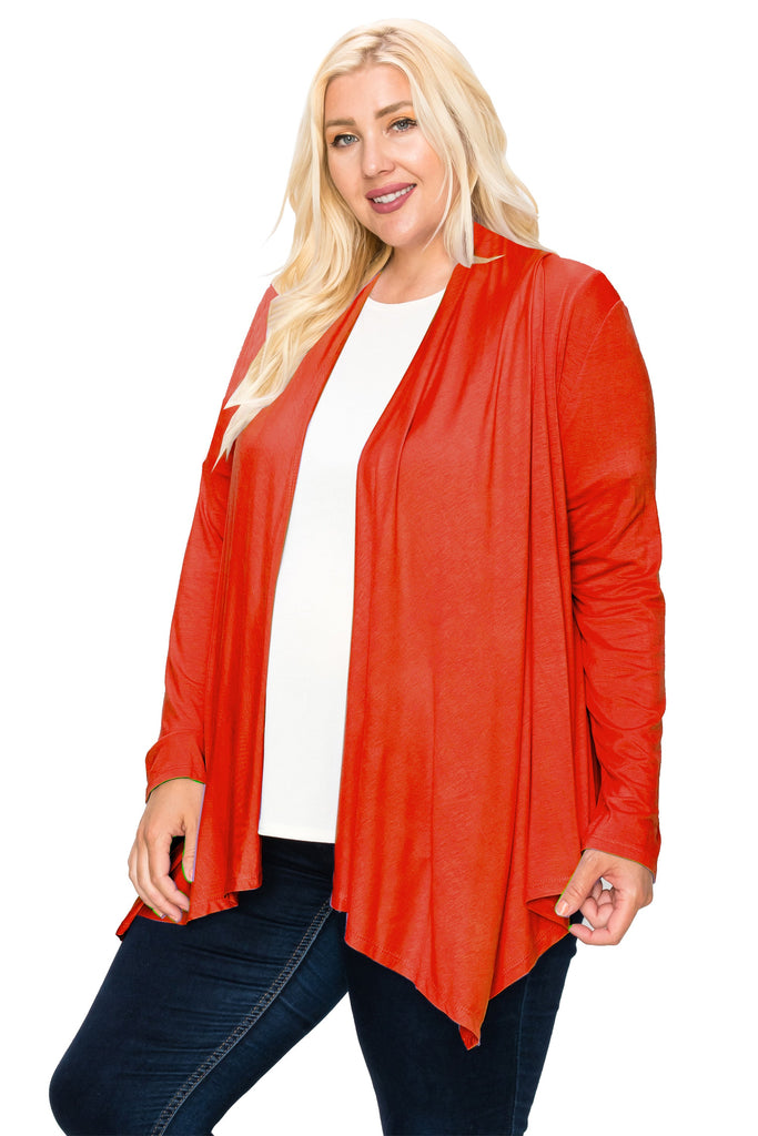 Women's Plus Size Casual Long Sleeve Drape Open Front Cardigan FashionJOA