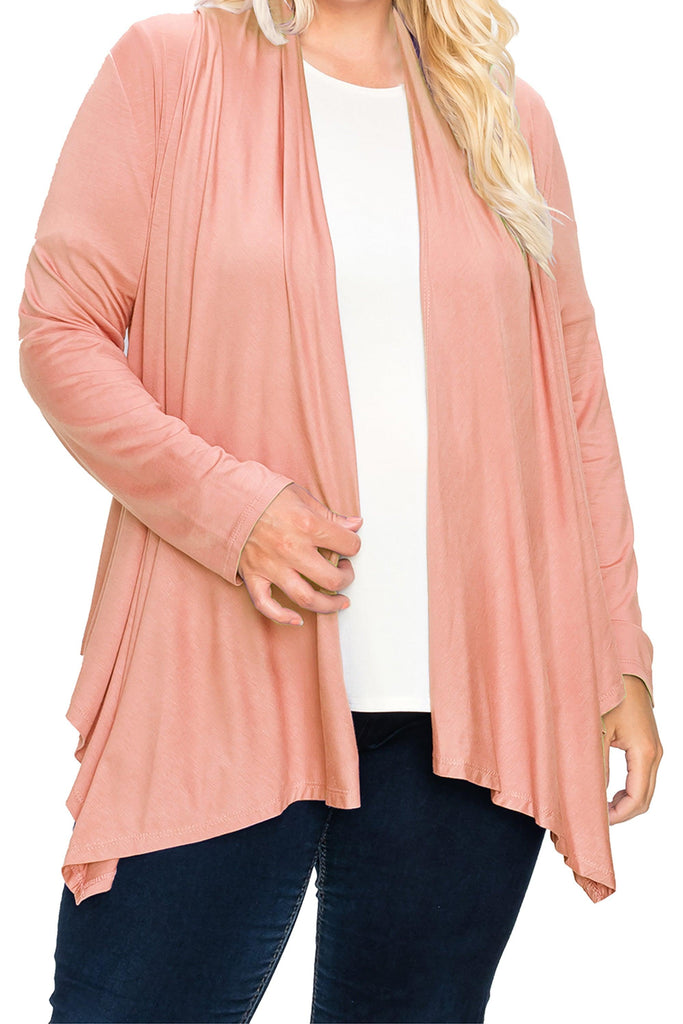 Women's Plus Size Casual Long Sleeve Drape Open Front Cardigan FashionJOA