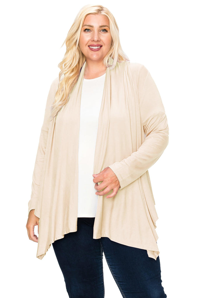 Women's Plus Size Casual Long Sleeve Drape Open Front Cardigan FashionJOA