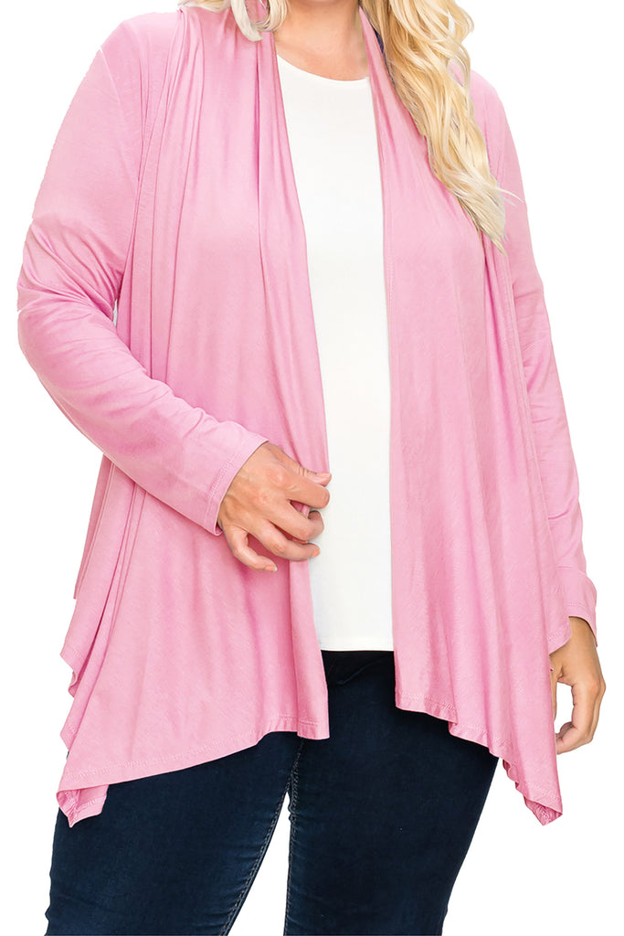 Women's Plus Size Casual Long Sleeve Drape Open Front Cardigan FashionJOA