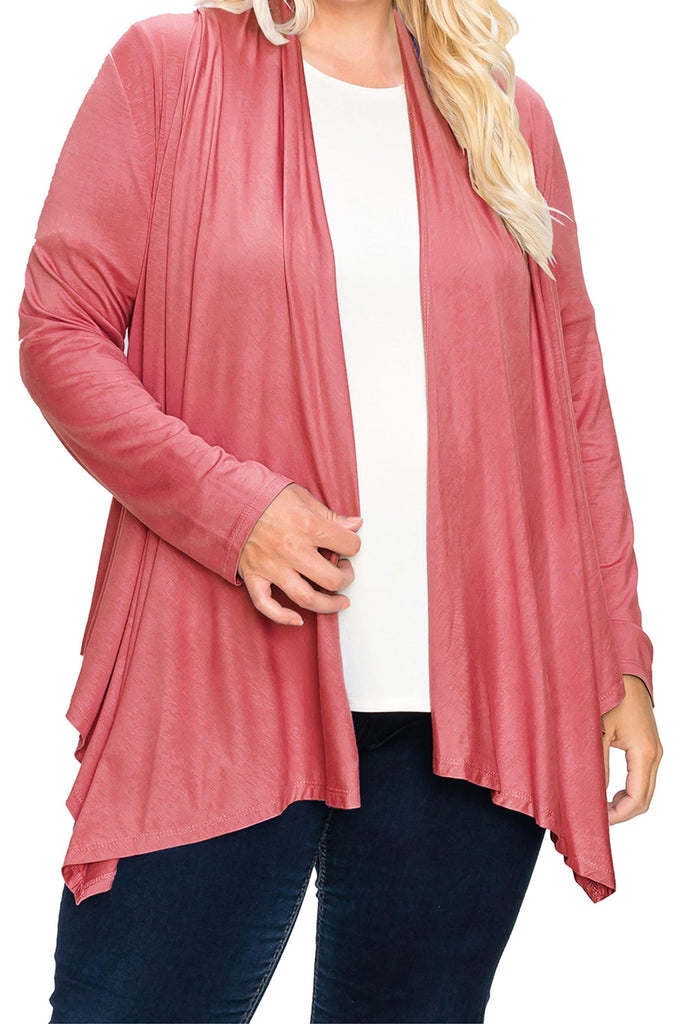 Women's Plus Size Casual Long Sleeve Drape Open Front Cardigan FashionJOA