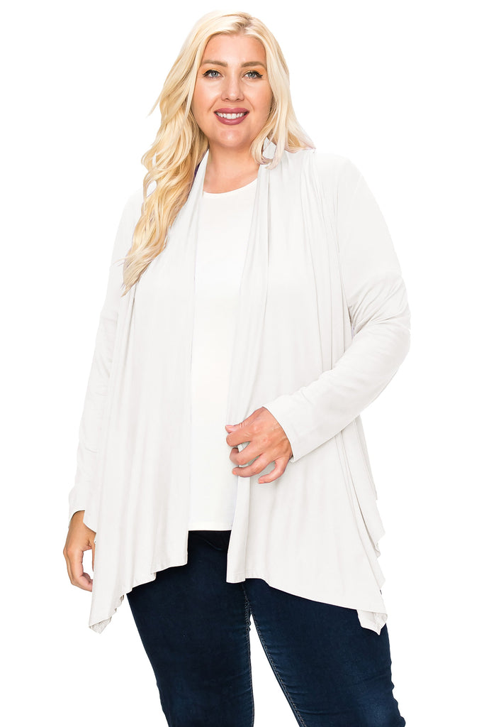 Women's Plus Size Casual Long Sleeve Drape Open Front Cardigan FashionJOA