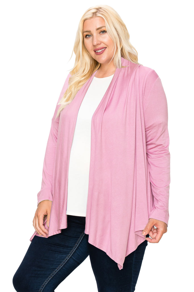 Women's Plus Size Casual Long Sleeve Drape Open Front Cardigan FashionJOA