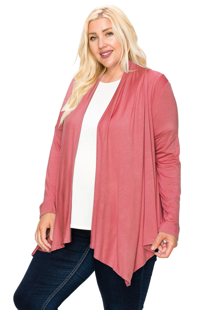 Women's Plus Size Casual Long Sleeve Drape Open Front Cardigan FashionJOA