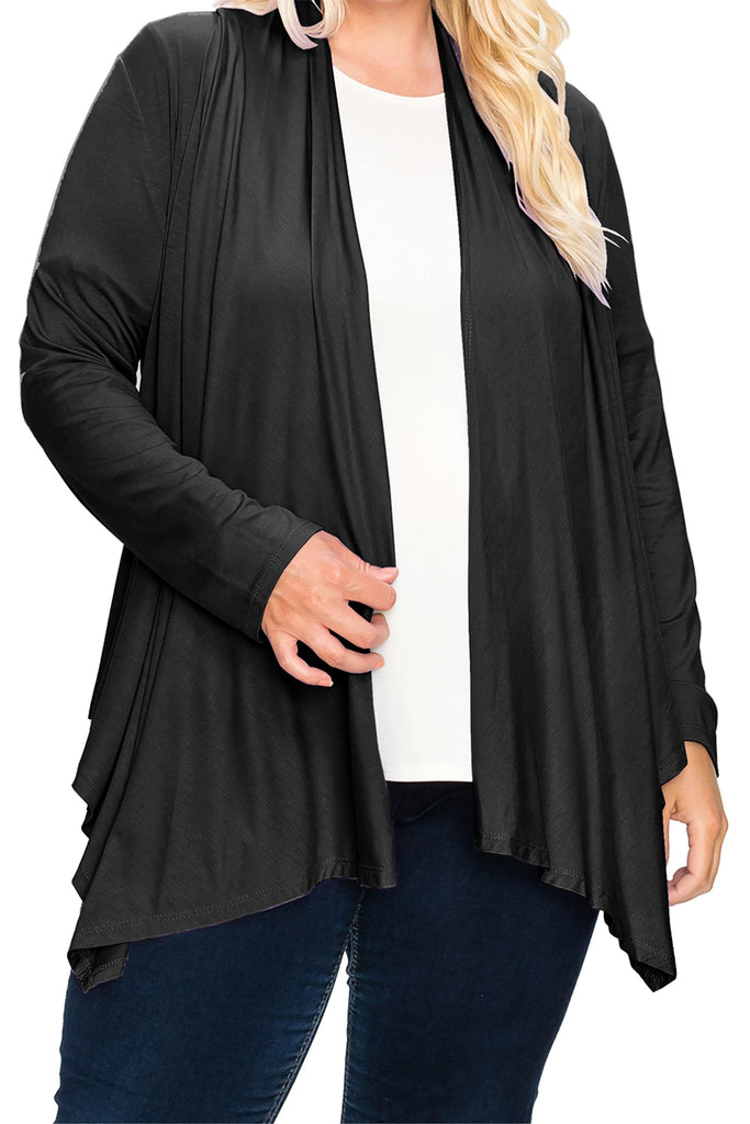 Women's Plus Size Casual Long Sleeve Drape Open Front Cardigan FashionJOA