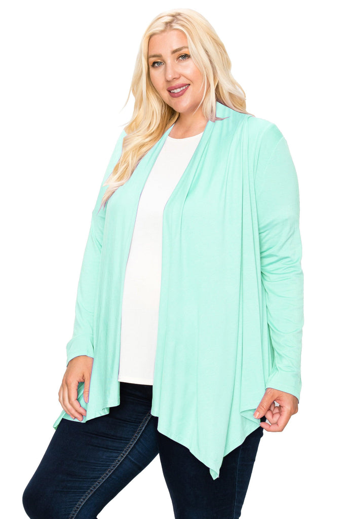 Women's Plus Size Casual Long Sleeve Drape Open Front Cardigan FashionJOA