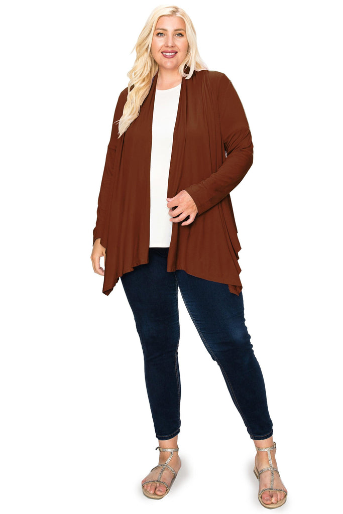 Women's Plus Size Casual Long Sleeve Drape Open Front Cardigan FashionJOA