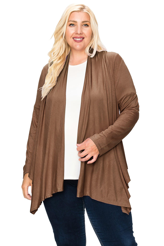 Women's Plus Size Casual Long Sleeve Drape Open Front Cardigan FashionJOA