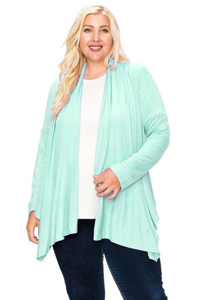 Women's Plus Size Casual Long Sleeve Drape Open Front Cardigan FashionJOA