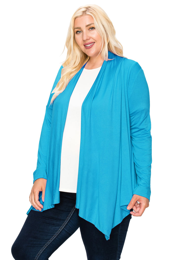 Women's Plus Size Casual Long Sleeve Drape Open Front Cardigan FashionJOA