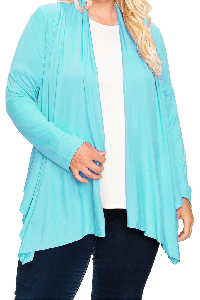 Women's Plus Size Casual Long Sleeve Drape Open Front Cardigan FashionJOA