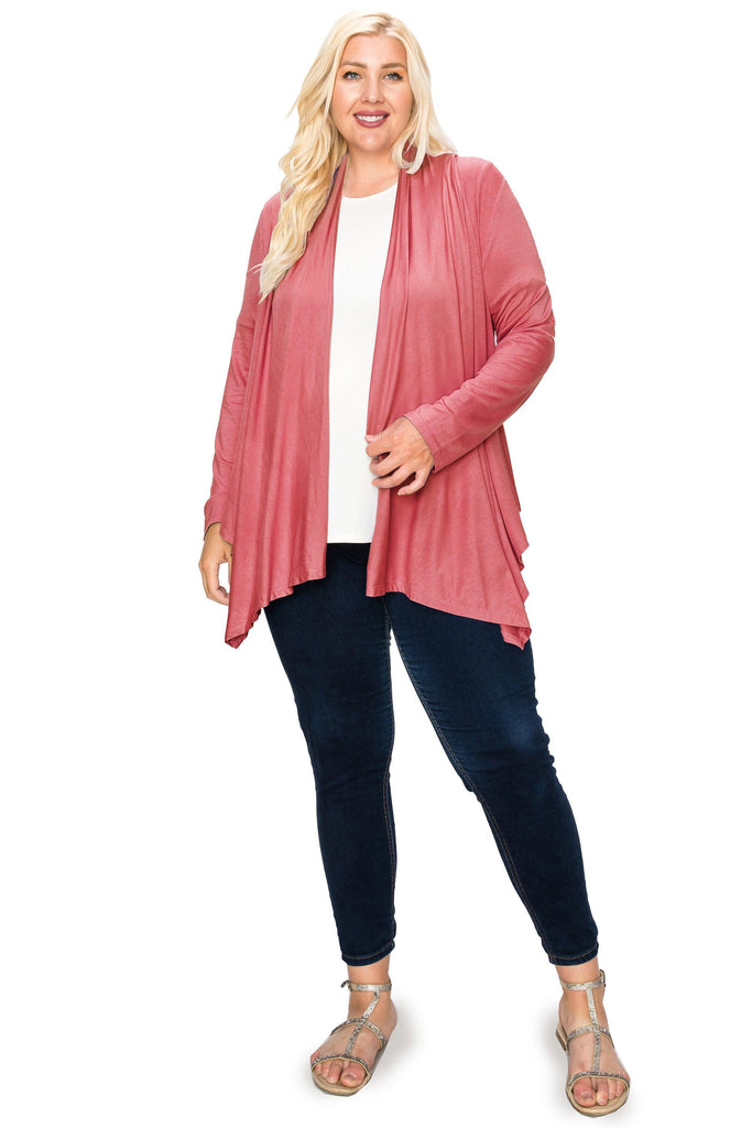 Women's Plus Size Casual Long Sleeve Drape Open Front Cardigan FashionJOA