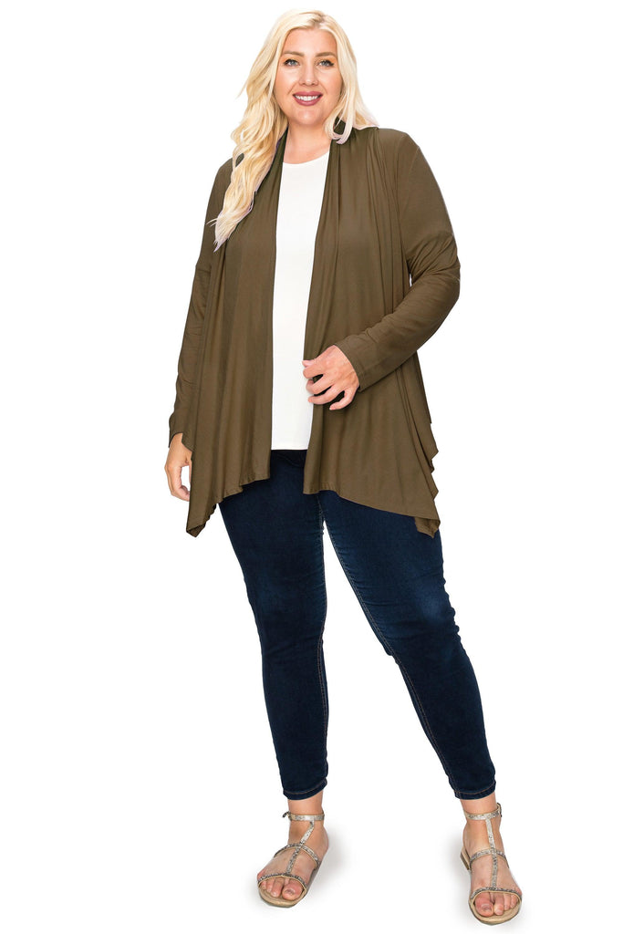 Women's Plus Size Casual Long Sleeve Drape Open Front Cardigan FashionJOA