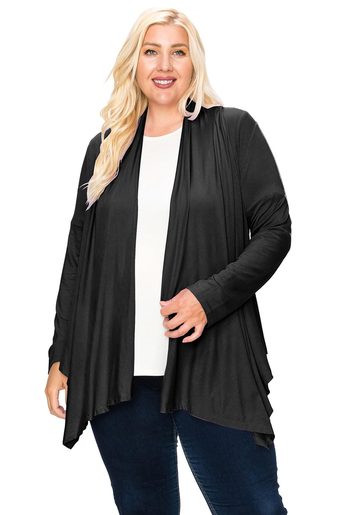 Women's Plus Size Casual Long Sleeve Drape Open Front Cardigan FashionJOA